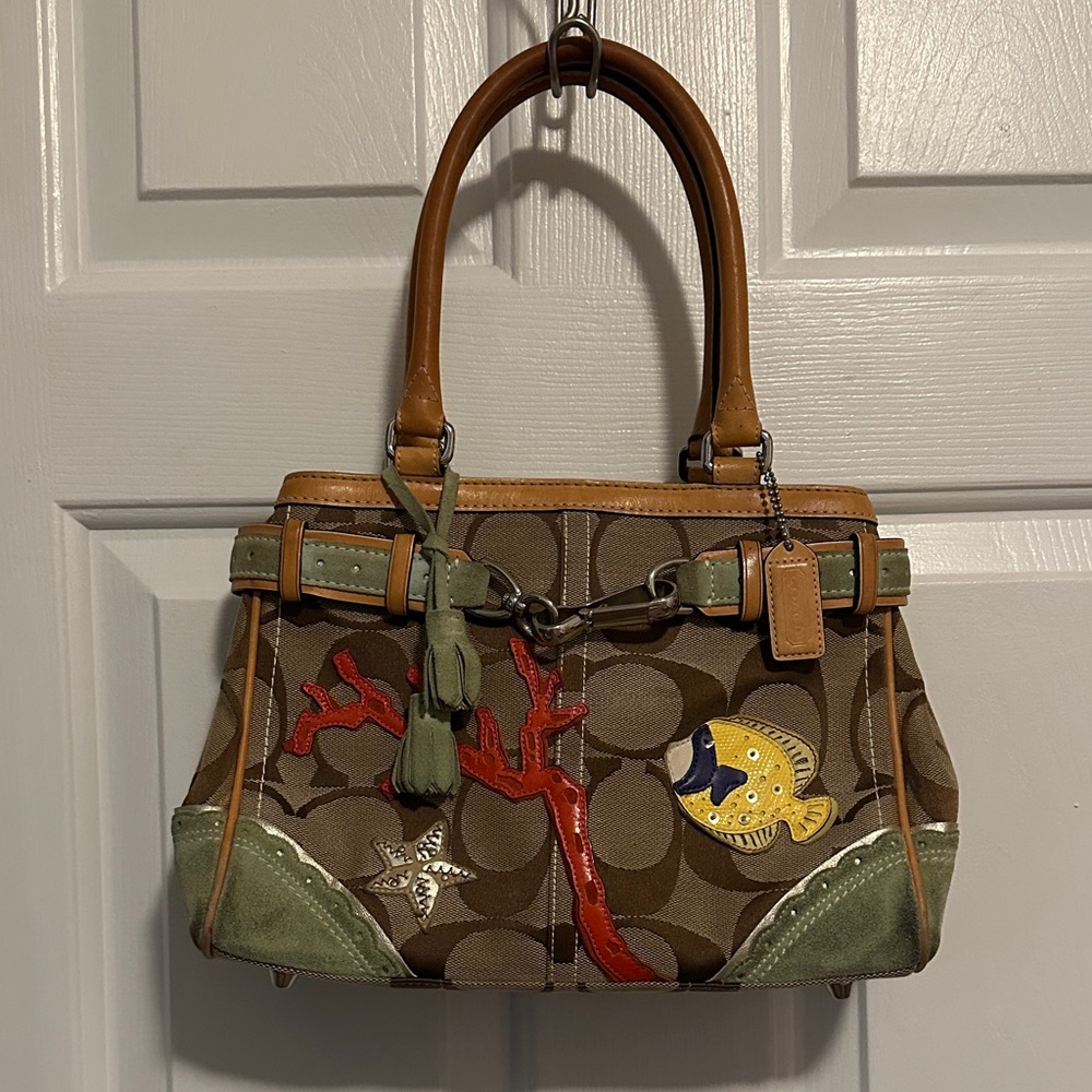 Vintage RARE Coach Multicolor Satchel with Fish Design
